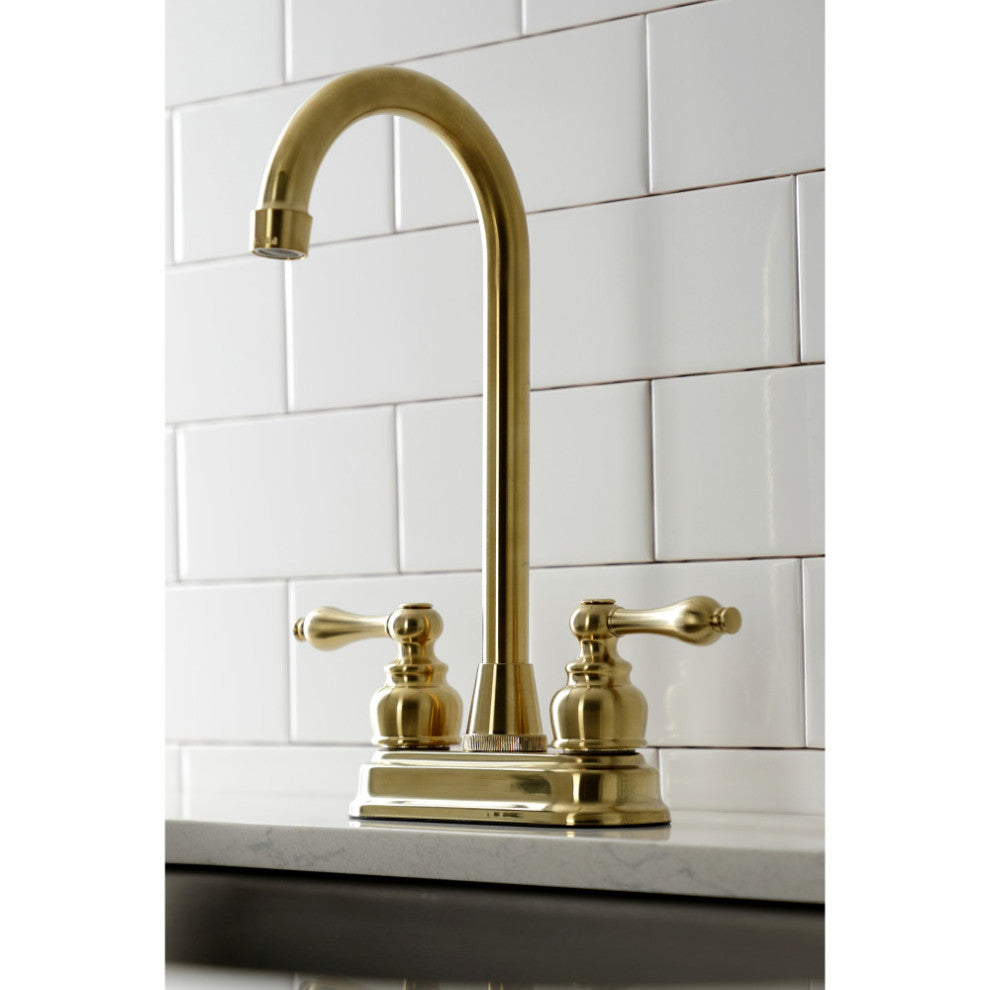 Kingston Brass KB497ALSB 4" Bar Faucet, Brushed Brass