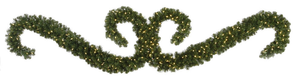 9' Pre-Lit Teton Double "S" Festoon Artificial Christmas Swag, Clear LED Lights