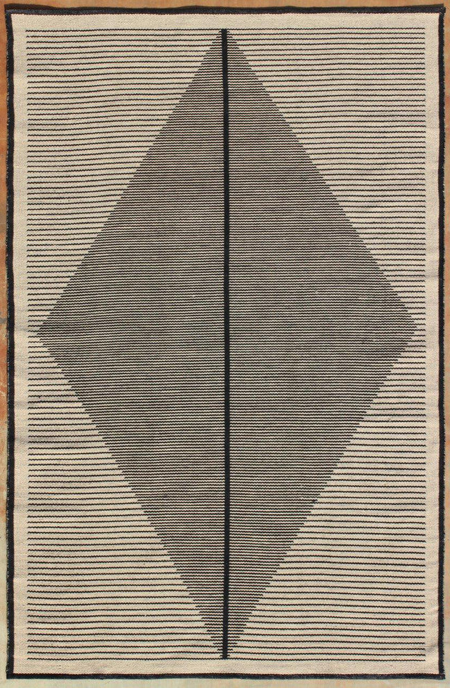 Elyza Handwoven Contemporary Rug, Beige/Black, Rectangular 5'x7'6