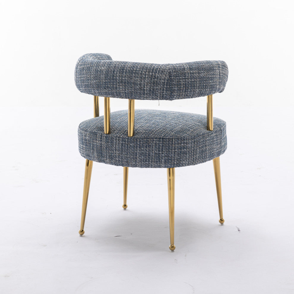 SEYNAR Mid-Century Modern Open-Back Linen Fabric Dining Chair with Gold Legs, Navy