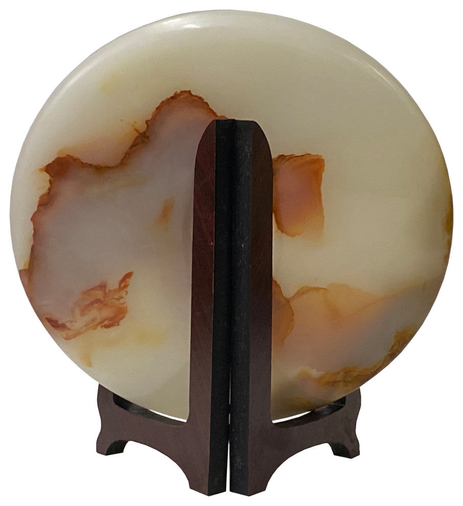 Natural White Brown Onyx Stone Round Fengshui Home Decor Display Hws3175