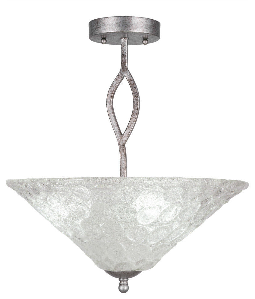 Revo Semi-Flush With 3 Bulbs, With 16" Italian Bubble Glass, Aged Silver