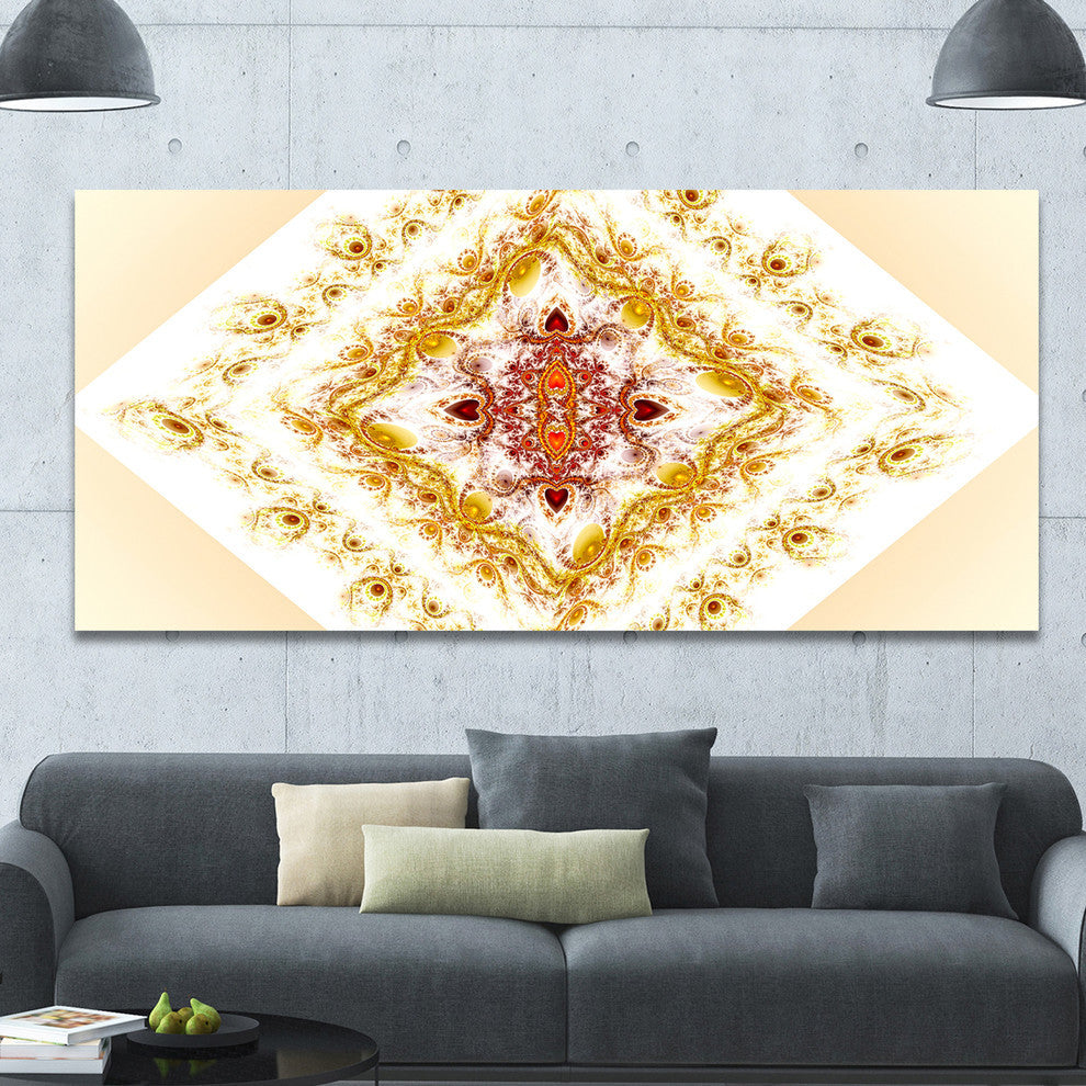 Yellow Rhombus Fractal Design, Oversized Abstract Canvas Art Print, 60x28