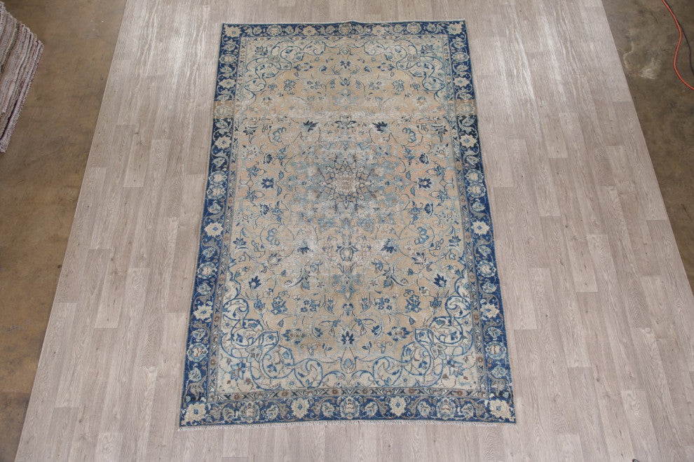 Consigned, Traditional Vintage Distressed Handmade Persian Area Rug, Beige, 6x10