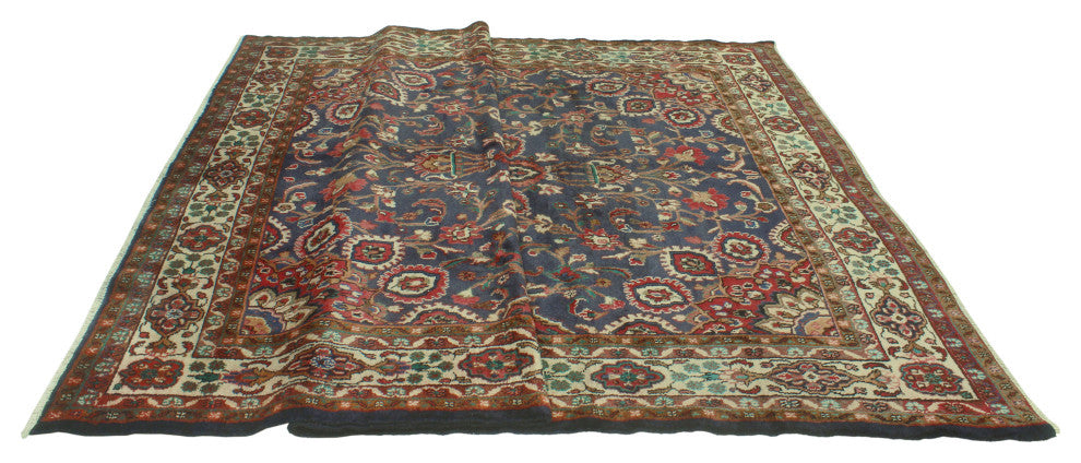 Fine Vintage Distressed Ligia Navy/Beige Rug, 6'11x9'10