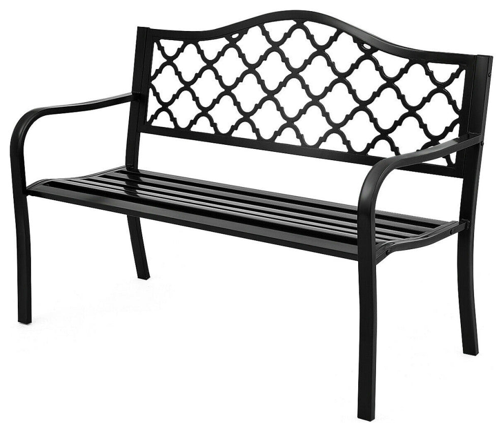 Costway 50'' Patio Garden Bench Loveseats Yard Furniture Cast Iron Frame Black
