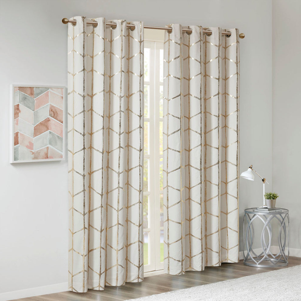 Intelligent Design Raina Total Blackout Metallic Print Grommet Top Curtain Panel
