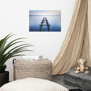 Soft Blue Lake and Abandoned Pier Landscape Photo Loose Wall Art Prints, 12" X 18"