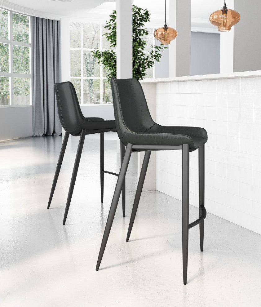 Bar Stool Chair Barstool, Set of 2, Steel Metal, Fabric, Black, Black, Cafe