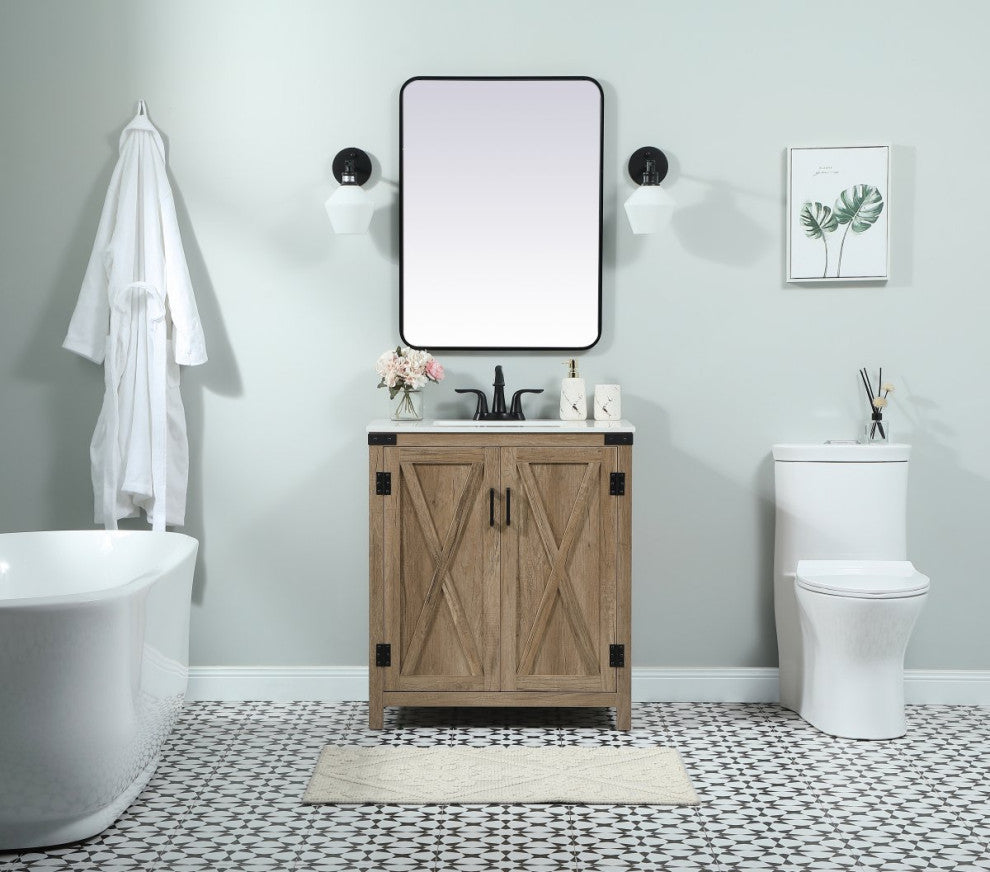 Home Living 19" Farmhouse Natural Oak-Light Bathroom Vanity