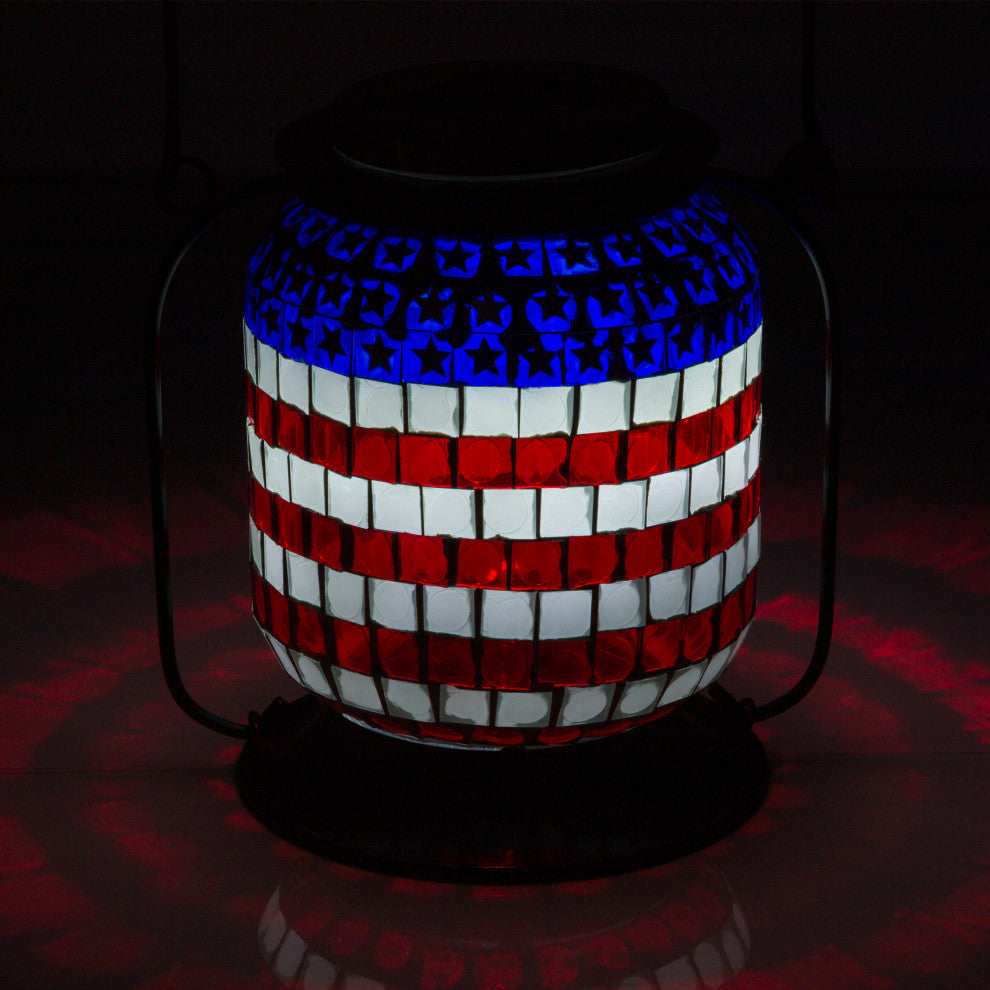 Solar Patriotic Hanging Lantern with Cool White LED Lights