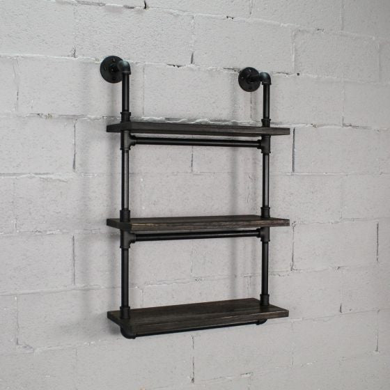 Juneau 30" 3-Tier Wall Mounted Bookcase, Black Steel/Dark Brown Wood