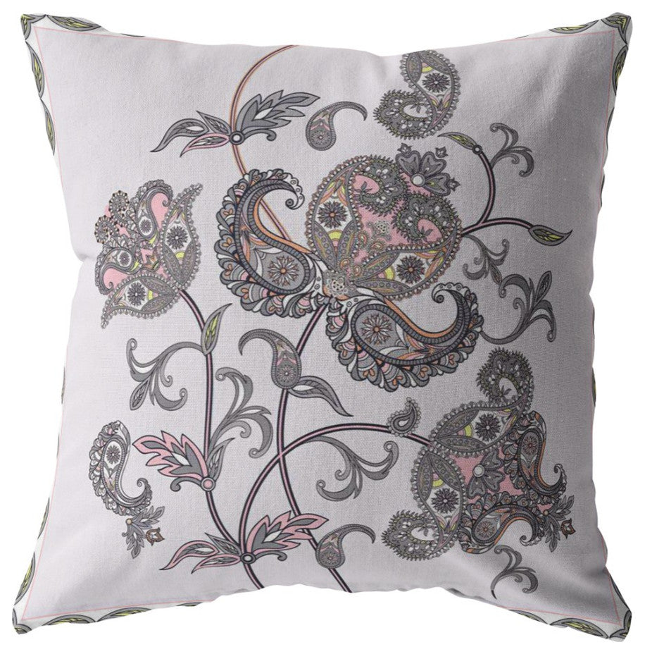 20 Gray White Wildflower Suede Throw Pillow