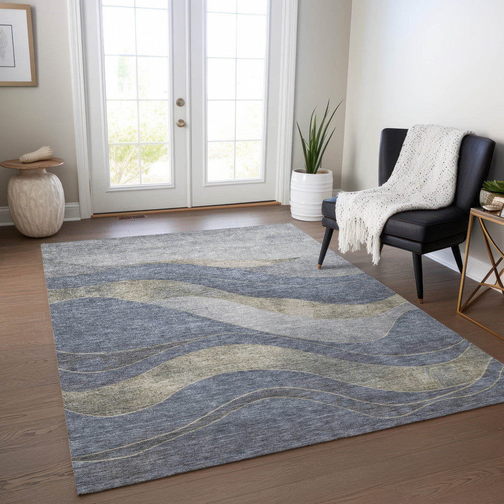 Machine Washable Indoor/Outdoor Chantille ACN1892 Denim 8' x 10' Rug