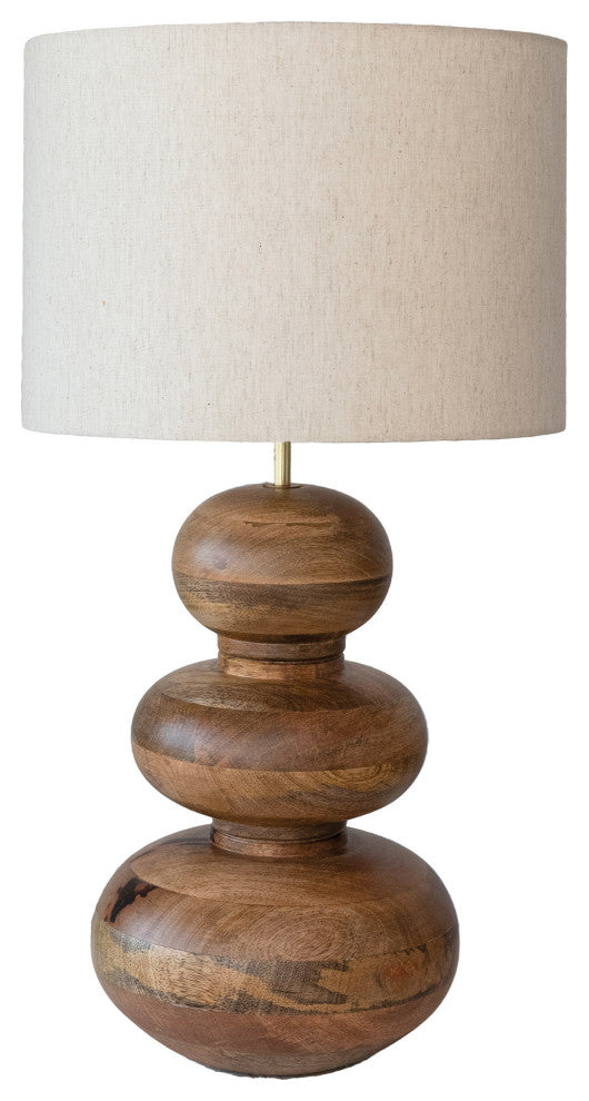 14" Mango Wood Table Lamp, Linen Shade, Inline Switch, 40 Watts Maximum