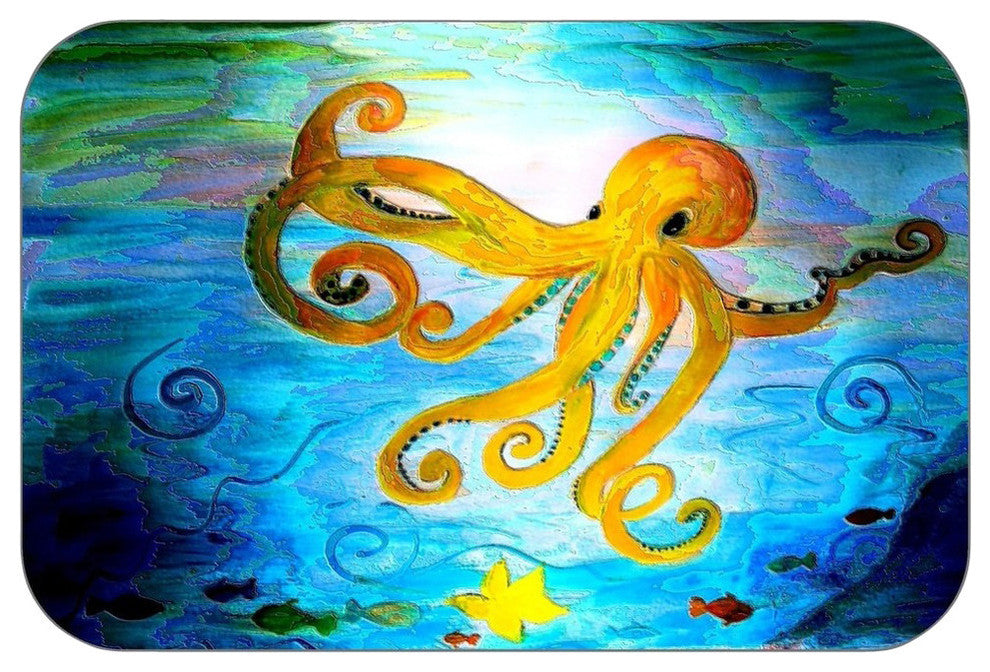 Octopus Gone Yellow Plush Bath Mat, 20"x15