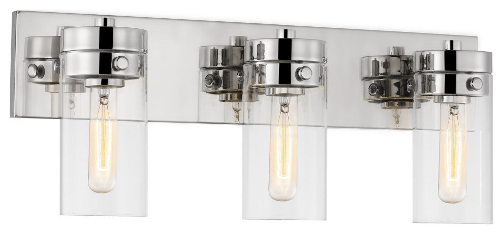 Intersection 3-Light Vanity, Polished Nickel With Clear Glass