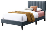 Brushed Linen Fabric Full Bed With Channel Tufting Design, Charcoal