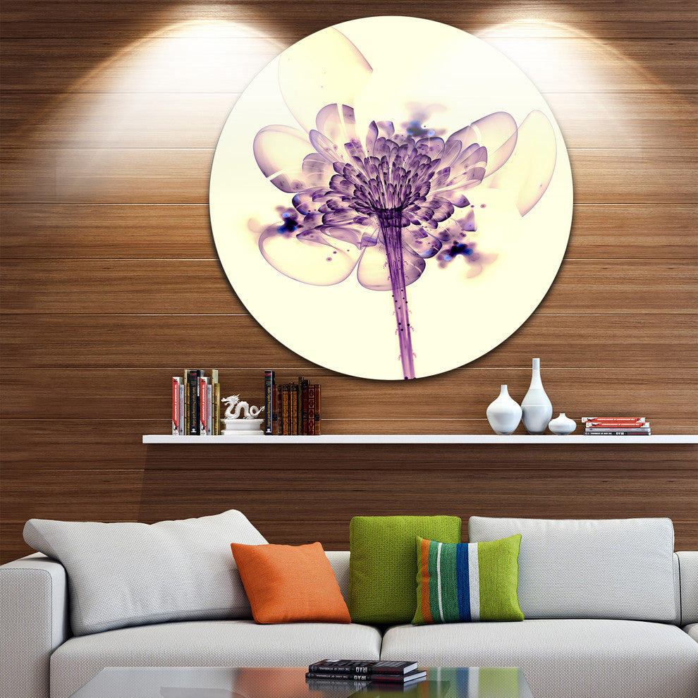 Fractal Flower Light Pink, Floral Digital Art Round Metal Wall Art, 23"