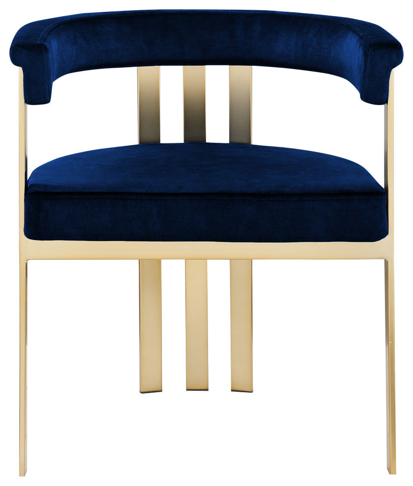 Marcello Upholstered Dining Chair, Navy, Velvet, Brushed Brass Finish
