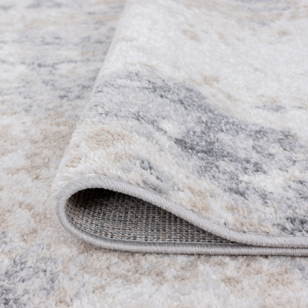 Spokane Contemporary Abstract Gray & Cream Rectangle Area Rug, 8'x10'
