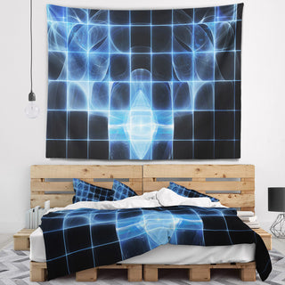 Bright Blue Bat on Radar Screen Abstract Wall Tapestry, 92"x78"