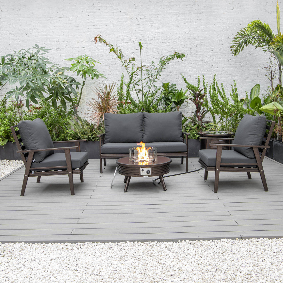 LeisureMod Walbrooke Patio Conversation Set With Fire Pit Table, Charcoal