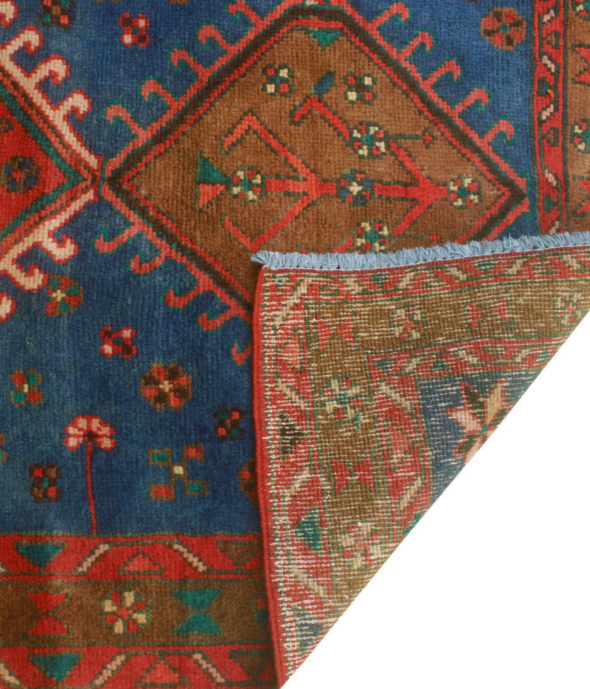 Fine Vintage Distressed Stephan Blue/Red Runner, 3'7x9'10