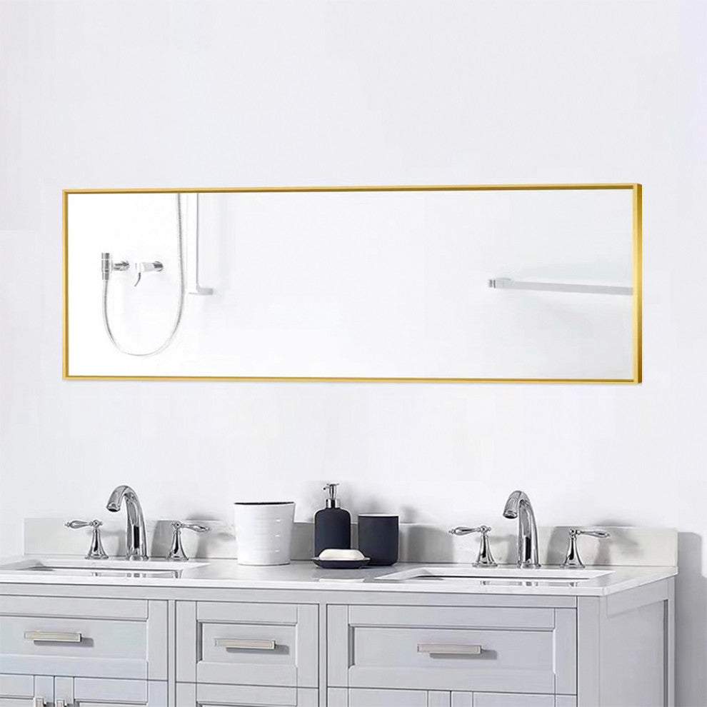 15.7x59" Rectangular Framed Wall Mounted Full Length Mirror, Gold