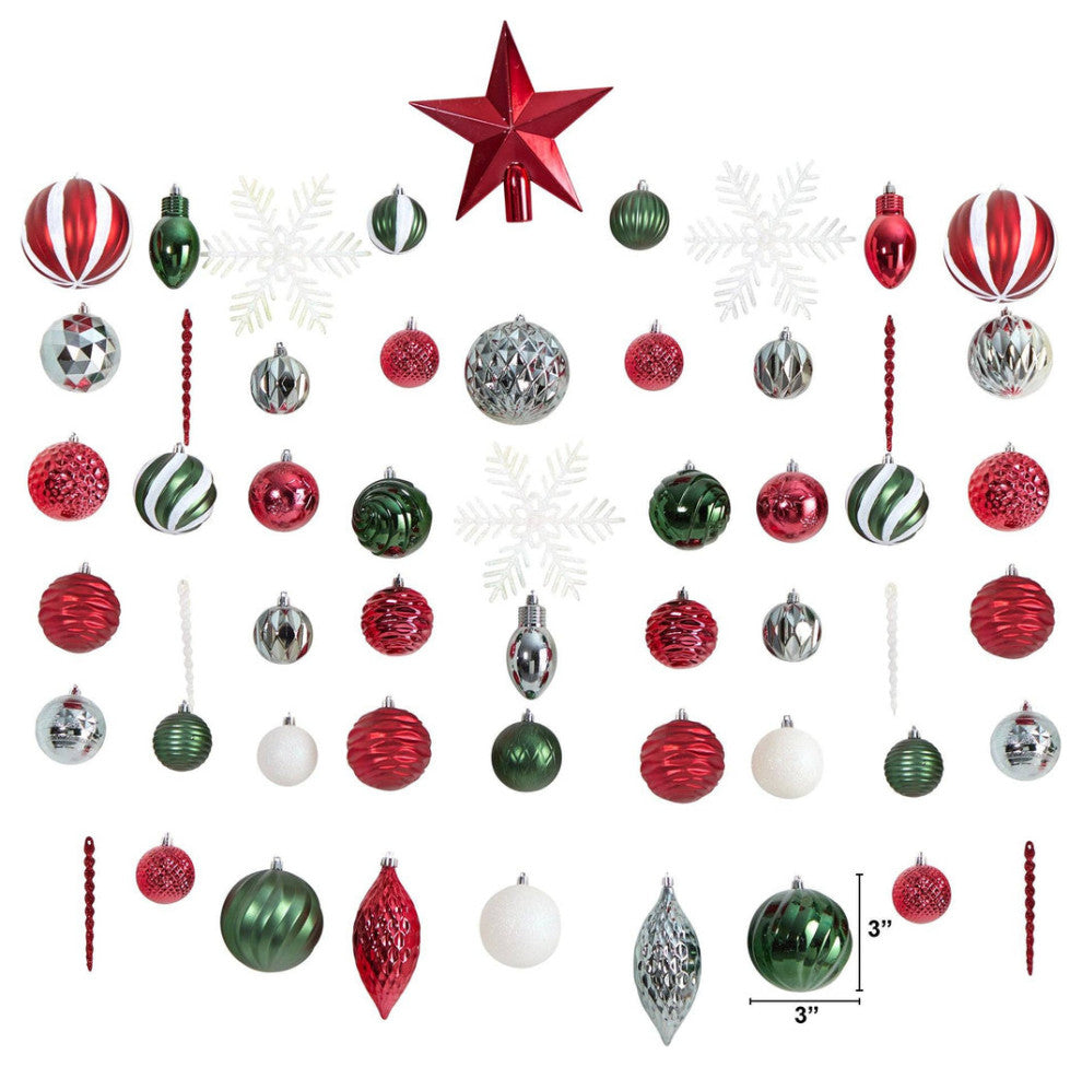 D1034 Holiday Deluxe Shatterproof, 100 Count Christmas Tree Ornament Box Set