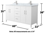 Elan 60" Double Vanity, White, White Carrara Marble Top, Nickel Trim