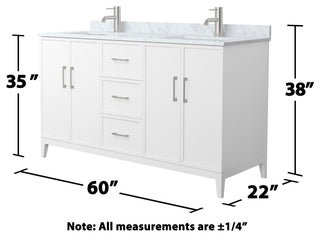 Elan 60" Double Vanity, White, White Carrara Marble Top, Nickel Trim