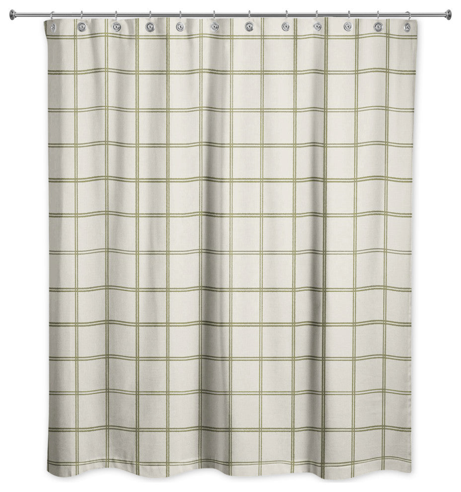 Cream and Green Check 71x74 Shower Curtain