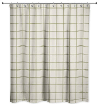 Cream and Green Check 71x74 Shower Curtain