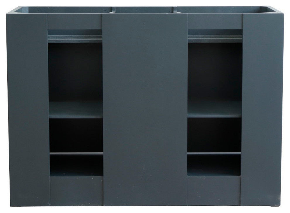 48" Double Sink Vanity, Dark Gray Finish With Gray Granite And Rectangle Sink