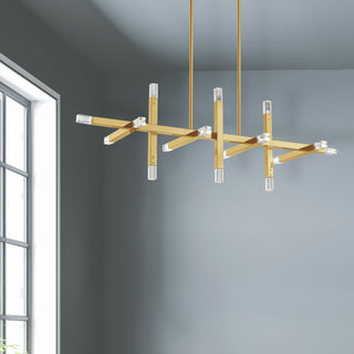 Contemporary Linear Chandelier Francesca 64W, Aged Brass