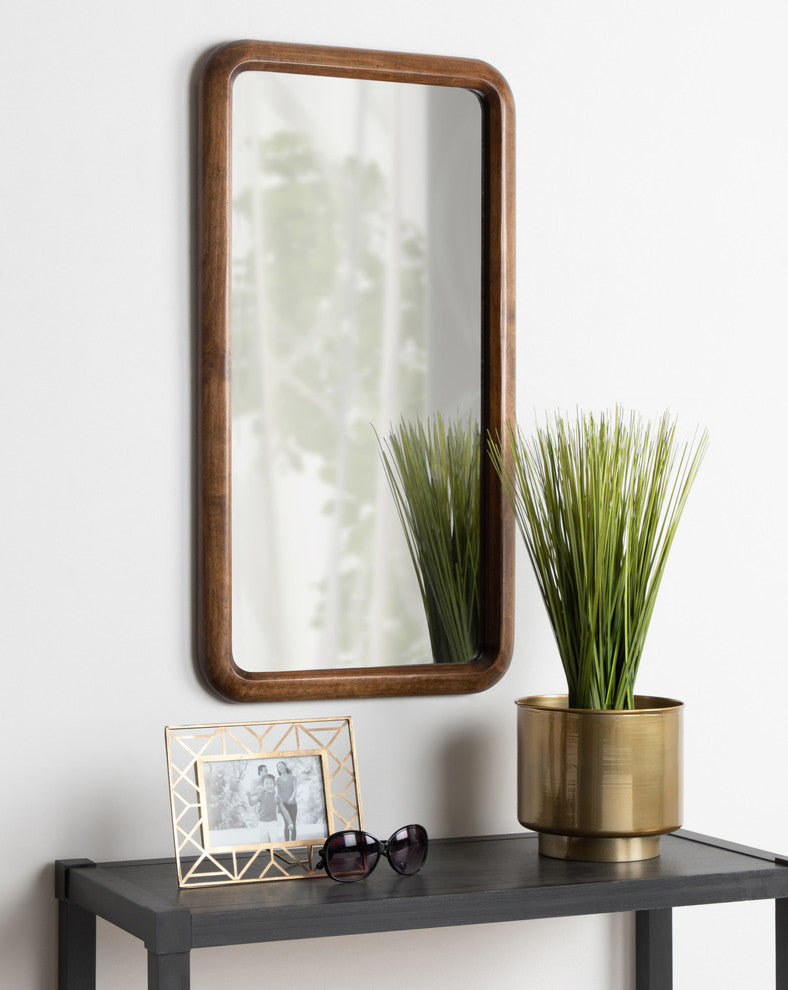 Pao Framed Wood Wall Mirror, Walnut Brown 17x32