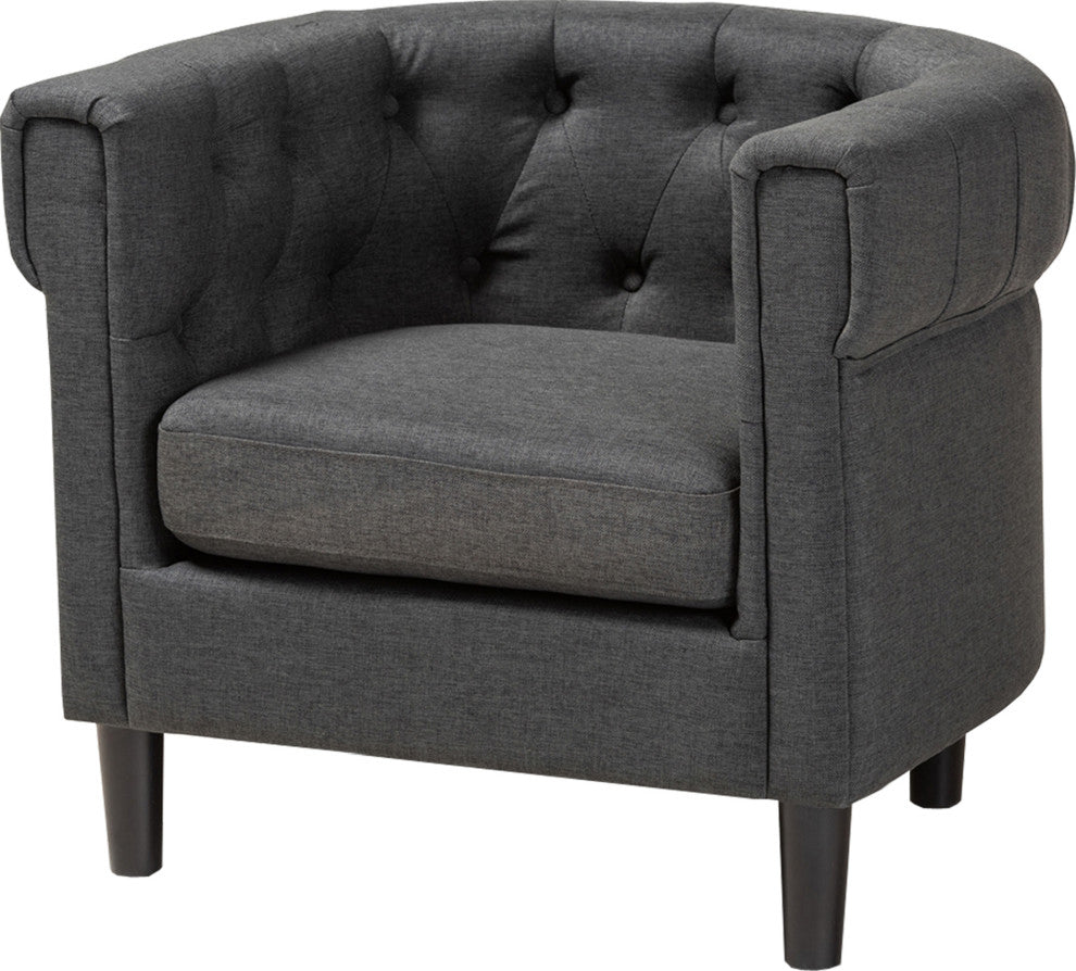 Gray Fabric Upholstered Chesterfield Chair