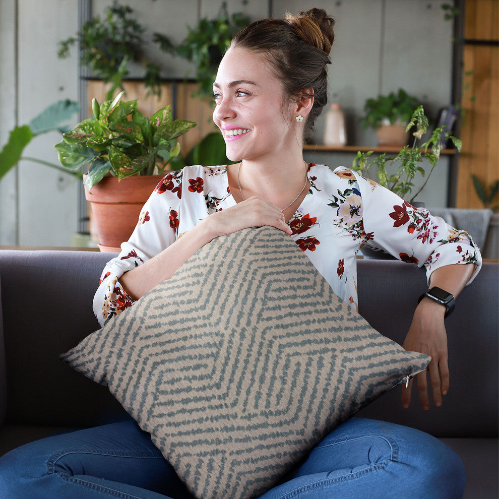 Plutus Blue Maze Chevron Luxury Throw Pillow, 18"x18"