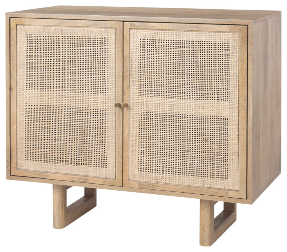 Grier Light Brown Solid Wood And Cane Accent Cabinet
