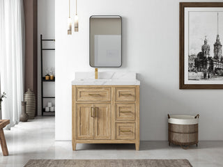 Santa Monica 36 Left Offset  Bath Vanity in Whitewashed Teak 2" Calacatta Laza