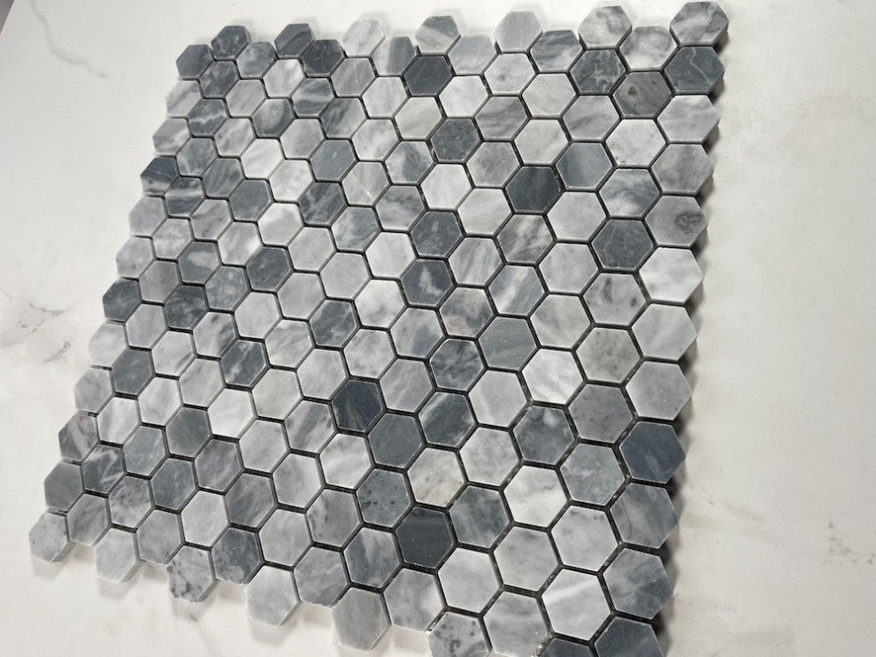 Bardiglio Gray Dark Grey Marble 1 inch Hexagon Mosaic Tile Honed, 1 sheet