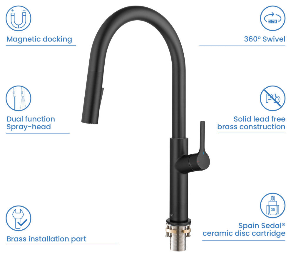 Fusion-T Single Handle Pull Down Kitchen Sink Faucet, Matte Black