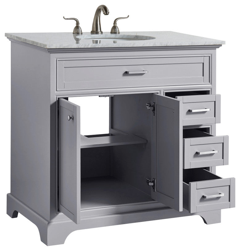 Amber Single Bathroom Vanity, Blue, Light Grey, 36"