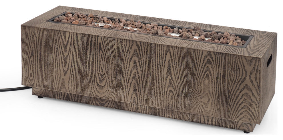 Jasmine Outdoor 50,000 BTU Rectangular Fire Pit, No Tank Holder, Brown Wood Pattern