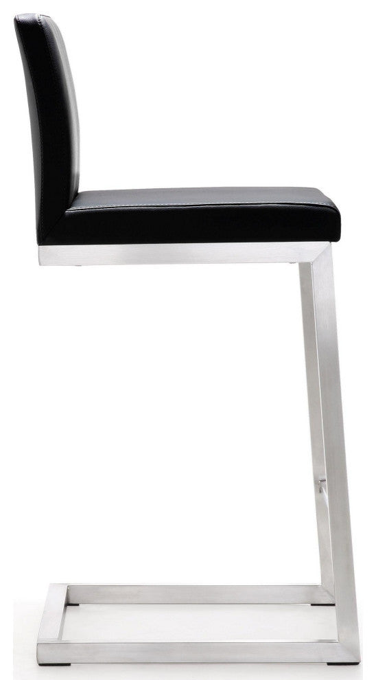 Parma Stainless Steel Counter Stool, Set of 2, Black/Silver