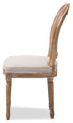 Adelia Oak Finish Wood and Beige Fabric Dining Chair With Round Cane Back