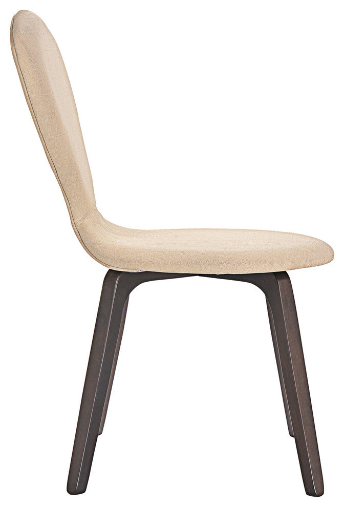 Modern Urban Contemporary Dining Side Chair, Brown Beige Wood Fabric