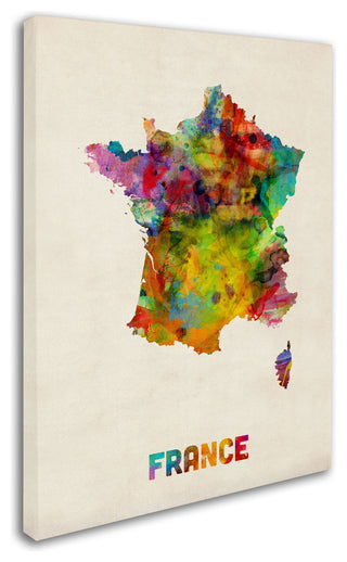 'France Watercolor Map' Canvas Art by Michael Tompsett