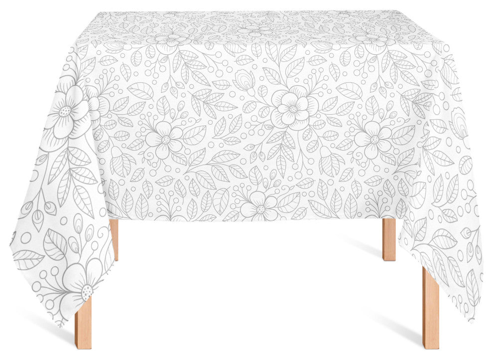 Doodle Flower Pattern Gray 58x58 Tablecloth